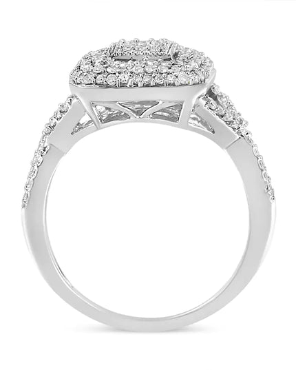 .925 Sterling Silver 1/2 Cttw Round-Cut Diamond Cluster Cushion Ring (I-J , I1-I2)