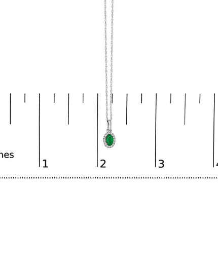 10K White Gold 5x3mm Gemstone and Diamond Accent Halo Oval Shape 18" Pendant Necklace (I-J Color, I1-I2 Clarity)