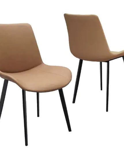Brown PU Leather Dining Chairs, Metal Legs, Modern Upholstered Set Of 2