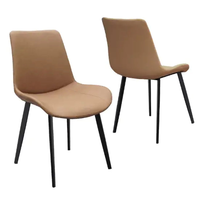 Brown PU Leather Dining Chairs, Metal Legs, Modern Upholstered Set Of 2