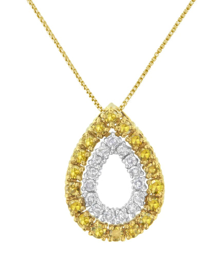 Yellow Gold Plated Sterling Silver Treated Yellow Diamond Pear Shape Pendant Necklace (1/2 cttw, Yellow Color, I2-I3 Clarity)