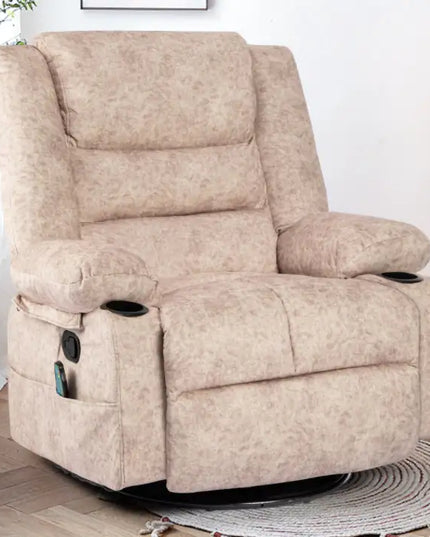 Beige Chaise Longue Sofa, Swivel Lounger With Massage & Heating