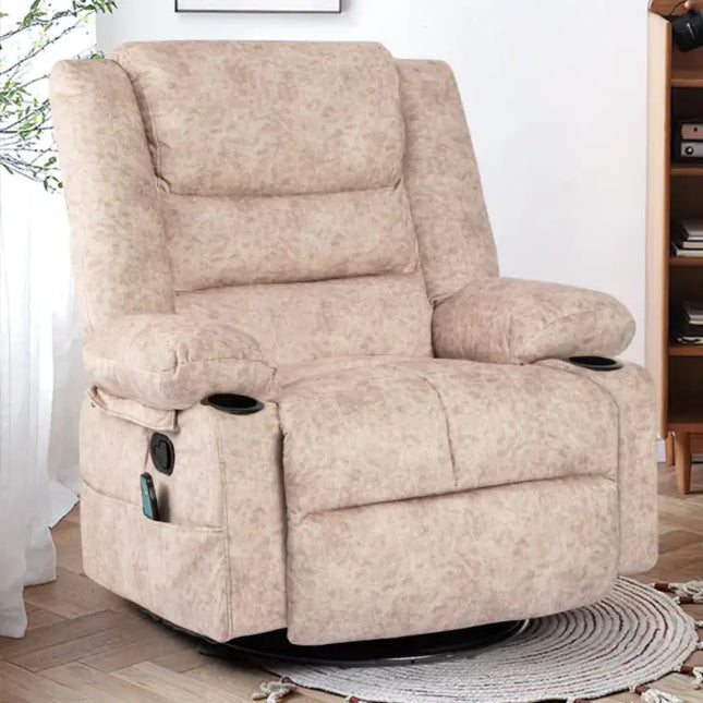 Beige Chaise Longue Sofa, Swivel Lounger With Massage & Heating
