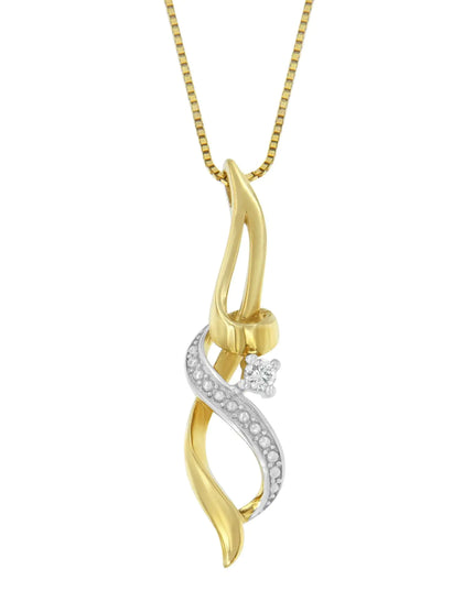 Espira 10K Yellow Gold 1/20 cttw Round Cut Diamond Accent Swirl Pendant Necklace (H-I, I1-I2)