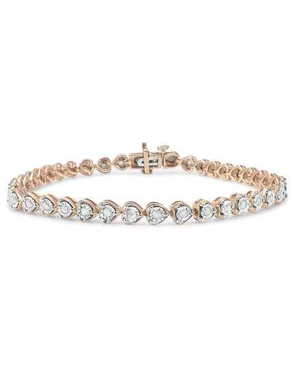 .925 Sterling Silver 1.0 Cttw Miracle Set Diamond Heart-Link 7" Tennis Bracelet (I-J Color, I2-I3 Clarity)