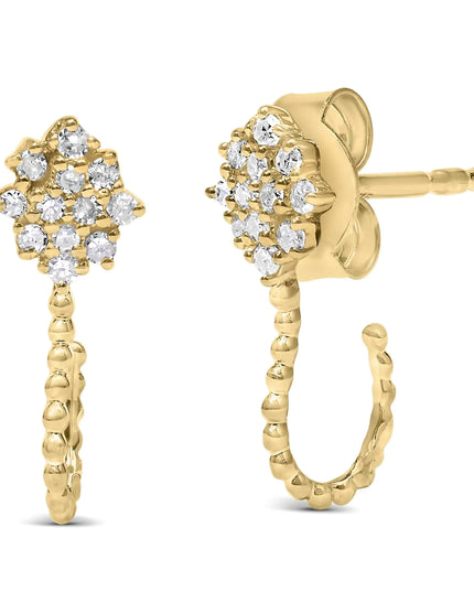 14K Yellow Gold Plated .925 Sterling Silver 1/10 Cttw Diamond Floral Cluster and Beaded Hoop Stud Earrings (H-I Color, I1-I2 Clarity)