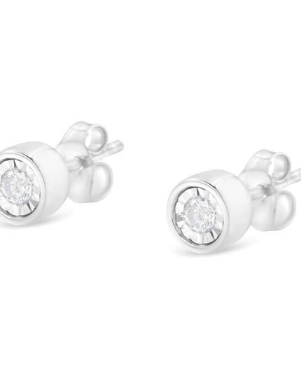 .925 Sterling Silver 1/5 Cttw Round Brilliant-Cut Near Colorless Diamond Miracle-Set Bezel Barrel Style Stud Earrings (I-J Color, I2-I3 Clarity)