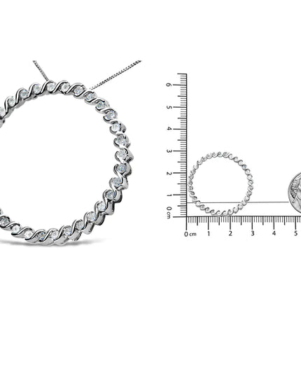 .925 Sterling Silver 3/4 Cttw Round Diamond Spiral Curved Circle Pendant 18" Necklace (I-J Color, I3 Clarity)