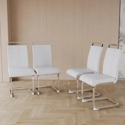 Set Of 4 Modern High Back PU Leather Dining Chairs, Black, Metal Legs