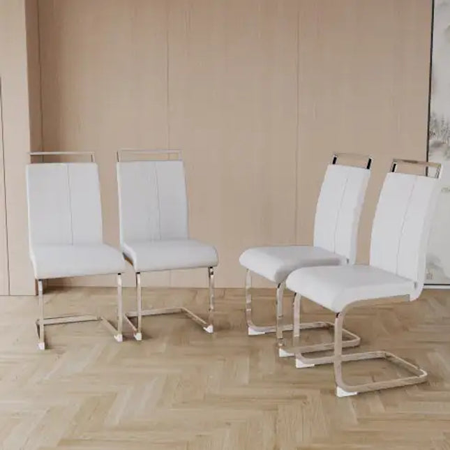 Set Of 4 Modern High Back PU Leather Dining Chairs, Black, Metal Legs