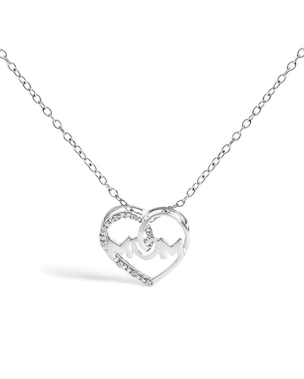 .925 Sterling Silver Diamond Accent MOM Heart Pendant Necklace (J-K Color, I2-I3 Clarity) - 18" Inches