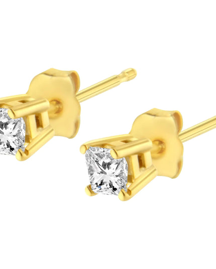 14K Yellow Gold 1/4 Cttw Princess-Cut Square Near Colorless Diamond Classic 4-Prong Solitaire Stud Earrings (H-I Color, I1-I2 Clarity)