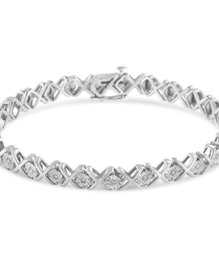 .925 Sterling Silver 1/10 cttw Miracle-Set Round-Cut Diamond "X" Link Tennis Bracelet (I-J color, I2-I3 clarity) - 7.25"