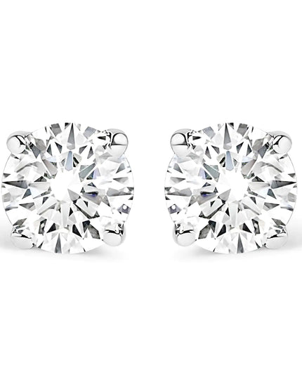 .925 Sterling Silver Silver Round Lab Grown Diamond Classic 4-Prong Solitaire Stud Earrings (F-G Color, VS1-VS2 Clarity)