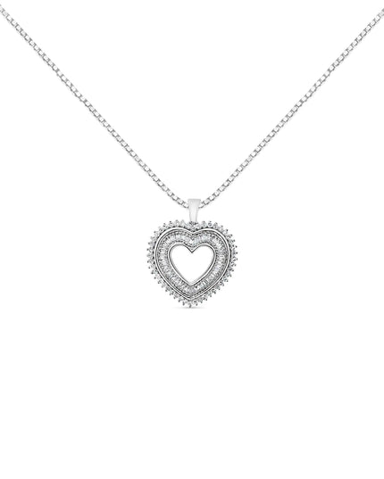 .925 Sterling Silver 1.0 Ctw Diamond Shadow Open Heart Halo 18" Pendant Necklace (I-J Color, I1-I2 Clarity)
