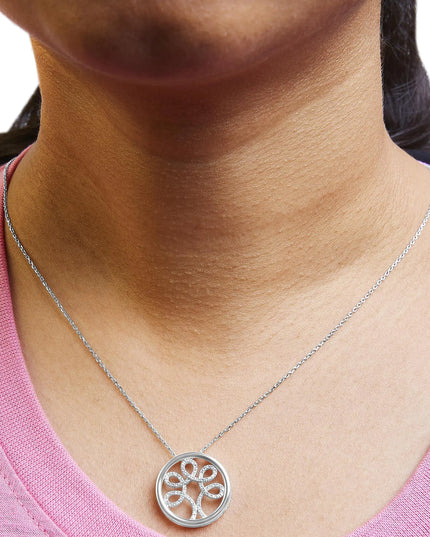 .925 Sterling Silver 1/10 Cttw Diamond Tree of Life Pendant Necklace (I-J Color, I3 Clarity)