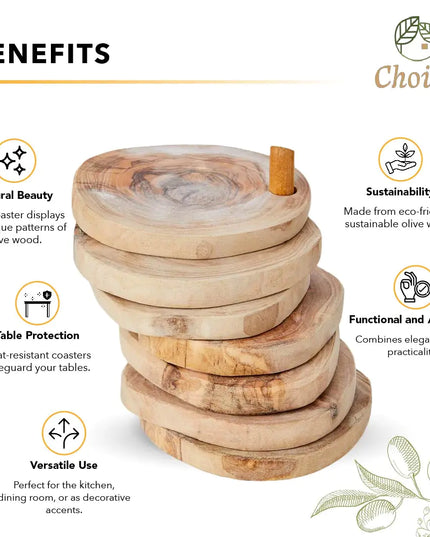 Olive Wood Coaster Set with Holder - 7 Pcs