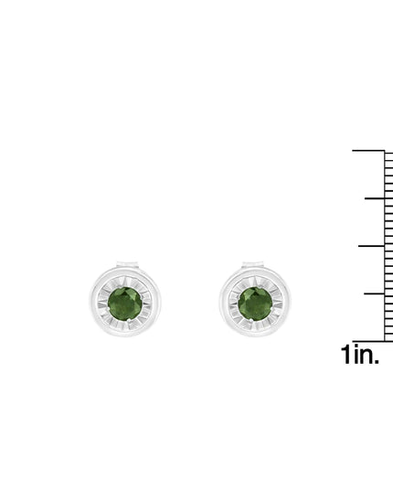 .925 Sterling Silver 1/4 Cttw Round Brilliant-Cut Green Diamond Miracle-Set Stud Earrings (Fancy Color-Enhanced, I1-I2 Clarity)
