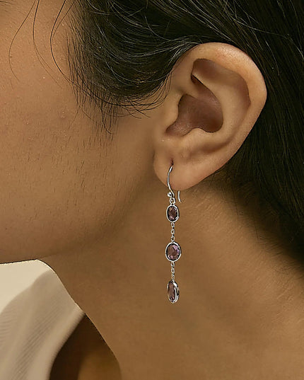 .925 Sterling Silver Checkerboard Cut Oval Purple Amethyst 2" Inch Drop and Dangle Earrings