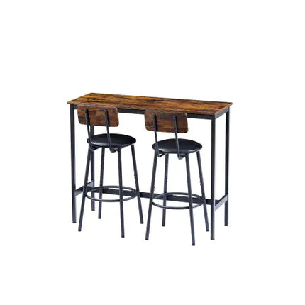 Bar Table Set, 2 Bar Stools, PU Soft Seat, Backrest, Rustic Brown