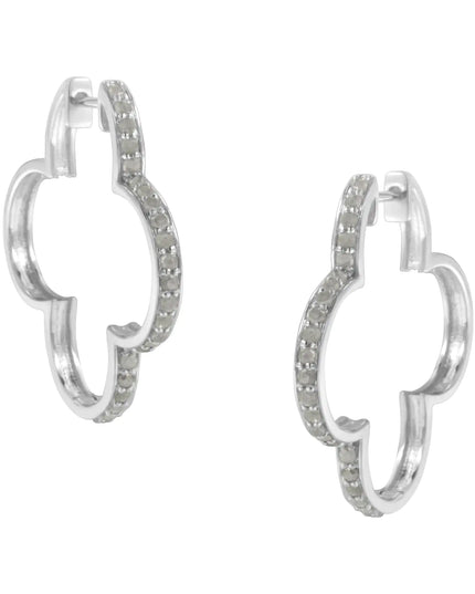 .925 Sterling Silver 1.0 cttw Diamond 4 Leaf Clover Shape Hoop Earrings(I-J Color, I3 Clarity)