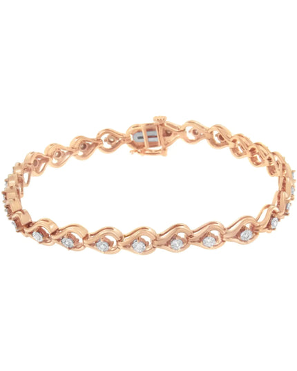 .925 Sterling Silver 1/4 Cttw Diamond Miracle-Set Teardrop Shaped 7” Link Bracelet (I-J Color, I3 Clarity)