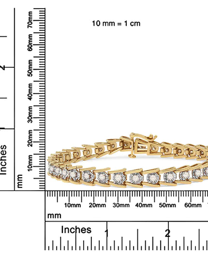 14K Yellow Gold Plated .925 Sterling Silver 2.00 Cttw Miracle Set Diamond Wave Link Bracelet (L-M Color, I2-I3 Clarity) - Size 7.25"