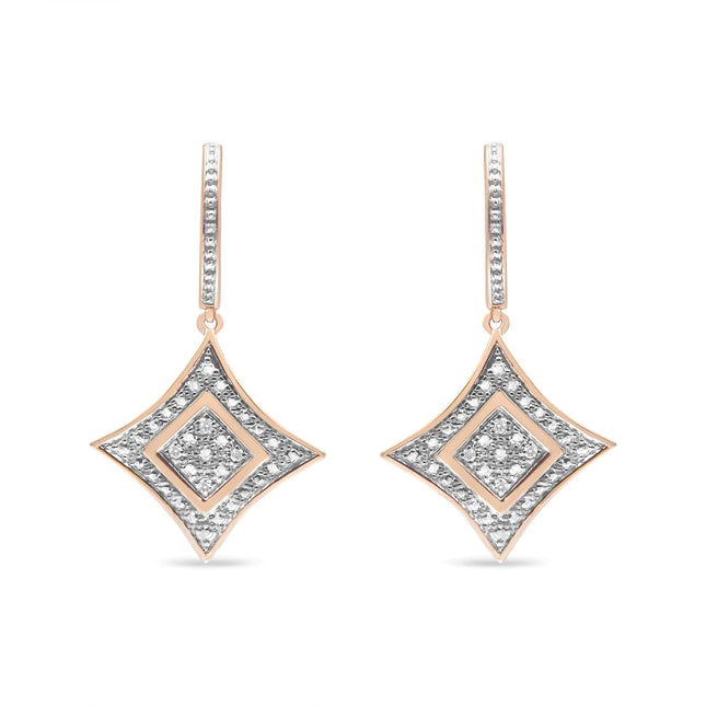 14K Rose Gold Plated .925 Sterling Silver Round-Cut Diamond Accent Dangle Rhombus Earrings (H-I Color, I2-I3 Clarity)