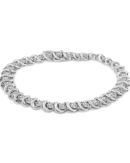 .925 Sterling Silver 1/3 Cttw Miracle-Set Diamond "S" Link Tennis Bracelet (I-J Color, I3 Clarity) - Size 7.25"