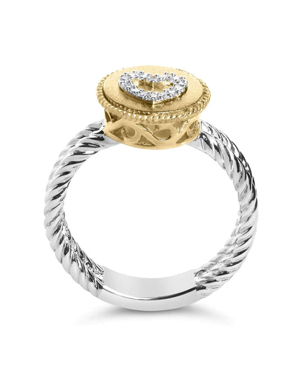 18K Yellow Gold Plated .925 Sterling Silver Diamond Heart Ring with Satin Finish (I-J Color, SI1-SI2 Clarity)