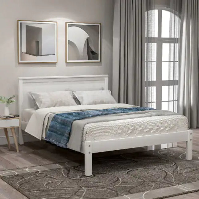 Twin White Platform Bed Frame With Headboard
