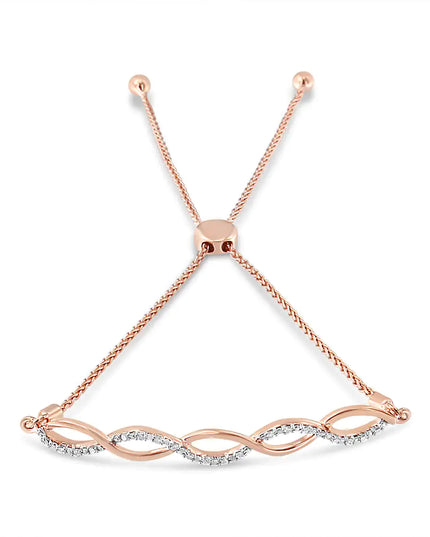 .925 Sterling Silver Diamond Infinity Twist 4”-10” Adjustable Bolo Bracelet (I-J Color, I2-I3 Clarity)