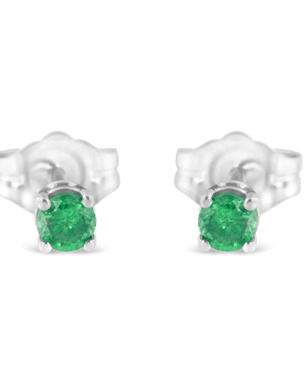 .925 Sterling Silver 1/4 Cttw Round Brilliant-Cut Green Diamond Classic 4-Prong Stud Earrings (Fancy Color-Enhanced, I2-I3 Clarity)