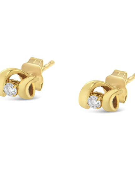 10K Gold 1/10 Cttw Round Brilliant-Cut Diamond Espira Swirls Solitaire Push Back Stud Earrings (I-J Color, I1-I2 Clarity)