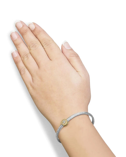 18K Yellow Gold Plated .925 Sterling Silver Diamond Accent  and Fleur Di Lis Medallion Bangle Bracelet (I-J Color, SI1-SI2 Clarity) - 7.25 Inches