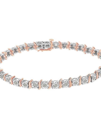 .925 Sterling Silver 1.0 Cttw Diamond S-Curve Link Miracle-Set Tennis Bracelet (I-J Color, I3 Clarity)