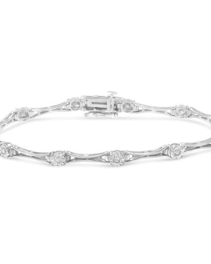 .925 Sterling Silver 1/4 Cttw Diamond Miracle-Set Flared-Bar 7" Link-Style Tennis Bracelet (I-J Color, I3 Clarity)