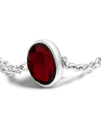 .925 Sterling Silver Bezel Set Red Garnet 5 Station Adjustable Bolo Bracelet