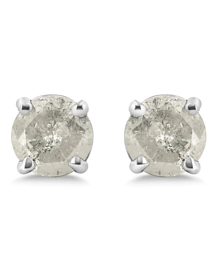 .925 Sterling Silver 4-Prong Round-cut "Salt and Pepper" Diamond Classic Stud Earrings (I-J Color, I3 Clarity)