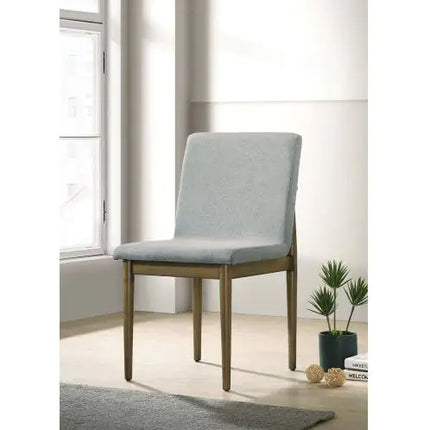 Light Gray Fabric Side Chairs Set Of 2 Natural Tone Frame Dining Room Furniture
