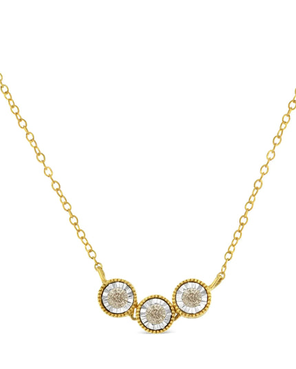 Two-Toned Sterling-Silver Champagne Diamond 3 Stone Necklace (1/4 cttw, K-L Color, I2-I3 Clarity)