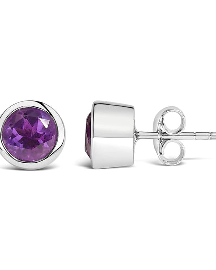 .925 Sterling Silver 6MM Bezel Set Created Gemstone Solitaire Stud Earrings