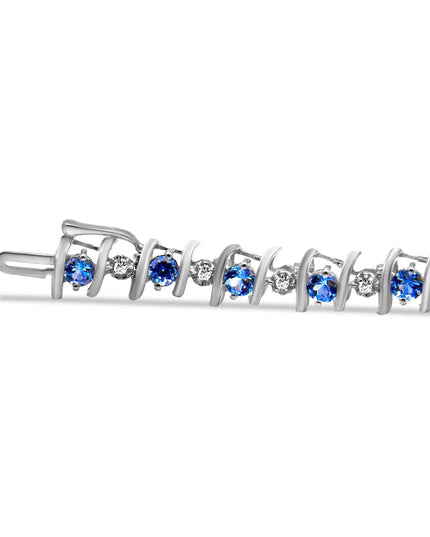 .925 Sterling Silver Lab-Grown Birthstone and 1/6 Cttw Round Diamond Tennis Bracelet (H-I Color, I1-I2 Clarity)