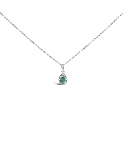 10K White Gold 5x3mm Gemstone and Diamond Accent Halo Pear Shape 18" Pendant Necklace (I-J Color, I1-I2 Clarity)