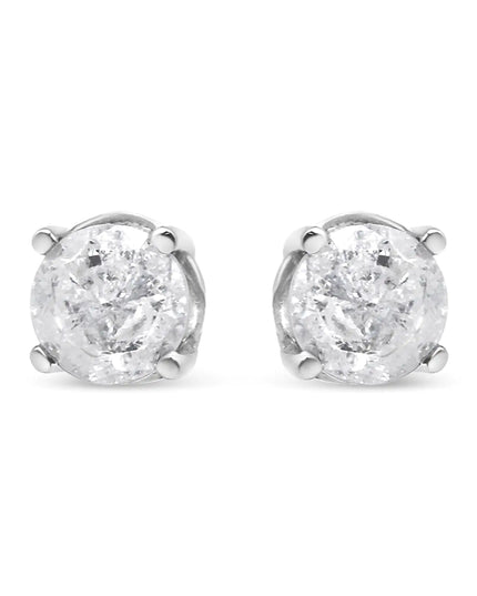 .925 Sterling Silver 4-Prong Round-cut "Salt and Pepper" Diamond Classic Stud Earrings (I-J Color, I3 Clarity)