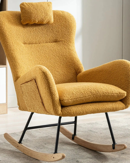 35.5\" Rocking Chair, Teddy Fabric, Wingback Glider, Solid Wood Base, Living Room Bedroom