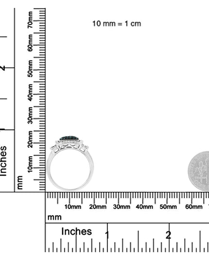 Black Rhodium Plated .925 Sterling Silver 1/2 Cttw White & Blue Diamond Square Halo Cocktail Ring (Fancy Blue & H-I Color, I2-I3 Clarity)