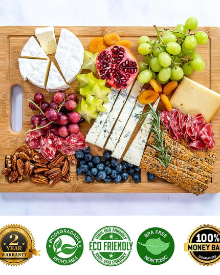XL Bamboo Cutting Board - 17x12.5 Inch Wood Tray For Meat, Cheese, Veggies - Juice Groove, 3