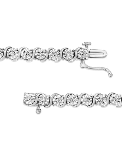.925 Sterling Silver 1/10 Cttw Diamond Round Miracle Plate and "S" Link Tennis Bracelet (I-J Color, I2- I3 Clarity) - 7"
