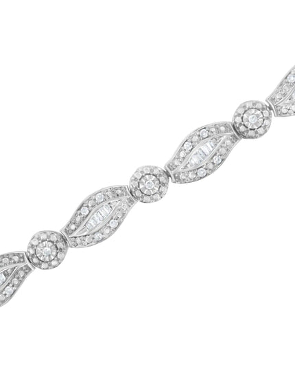 .925 Sterling Silver 1 cttw Diamond Double Leaf and Bezel Link Bracelet (I-J Clarity, I2-I3 Color) - Size 7.25"
